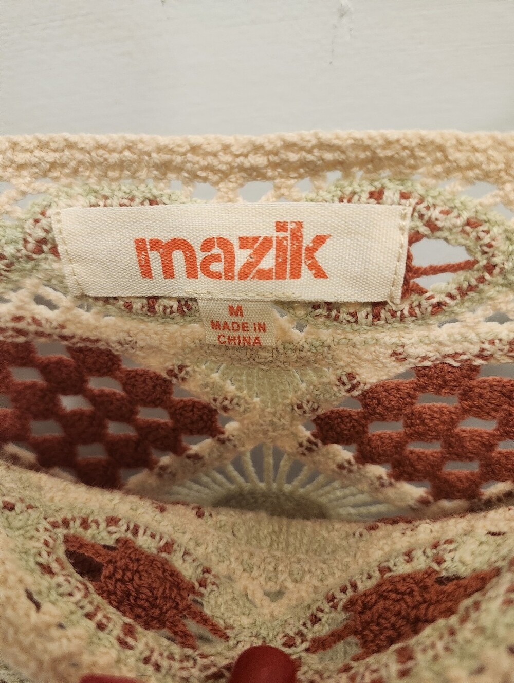 Mazik Boho Crochet Panel Peplum Top - White with Rust Accents - Picture 4 of 5